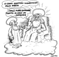 Una vignetta ironica, pubblicata sul Corriere della Sera, dedicata alle vittime di Charlie Hebdo