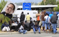 La frontiera italo-francese di Ventimiglia invasa dai migranti con, a lato, Padre Lorenzo Prencipe